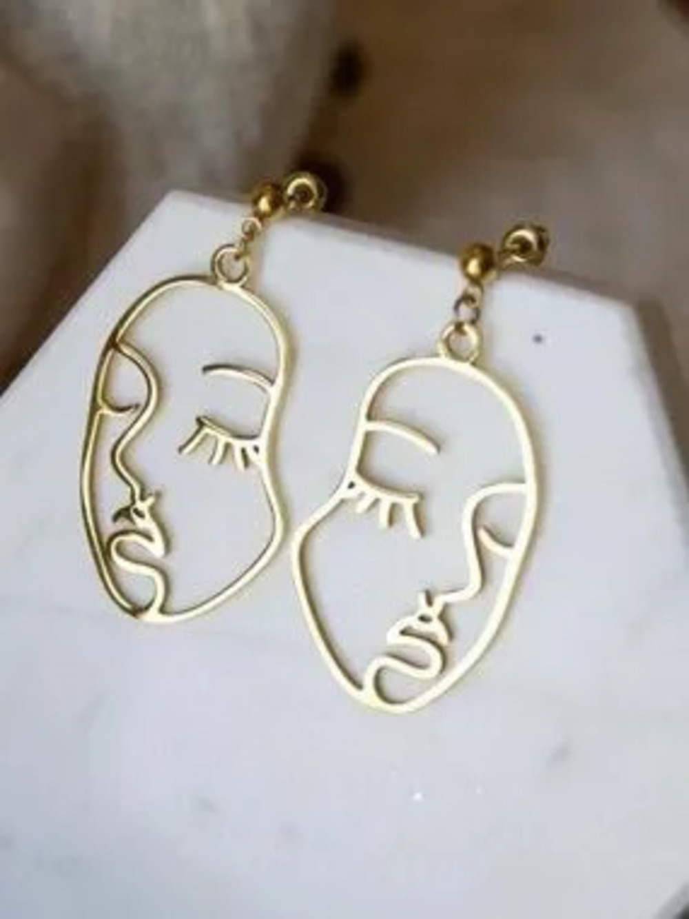 Gold Abstract Face Outline Drop Earrings